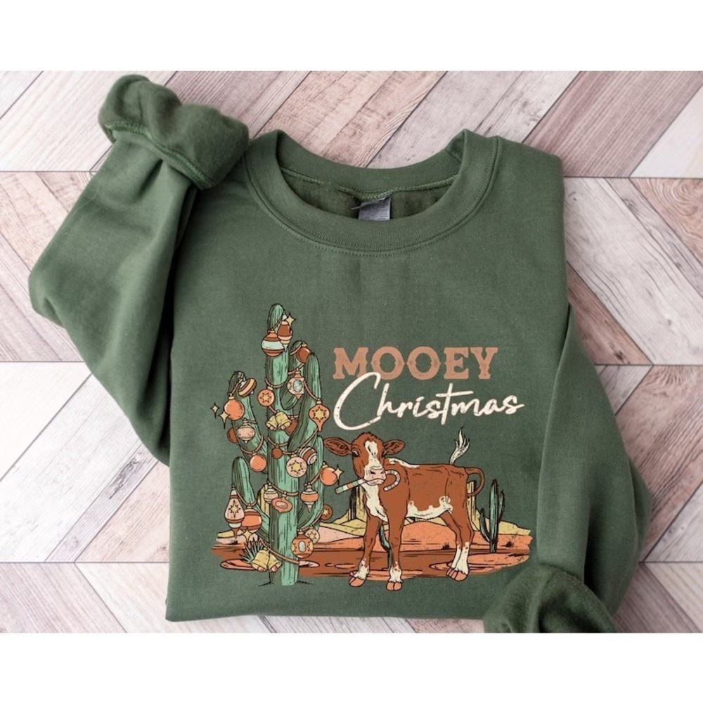 Mooey Christmas Sweatshirt, Cows Sweatshirt, Christmas Cow Sweatshirt - Picture 1 of 4